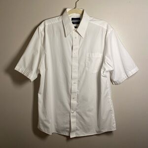 Statements Classic White Short Sleeve Button Down Shirt Neck 16.5 Cotton